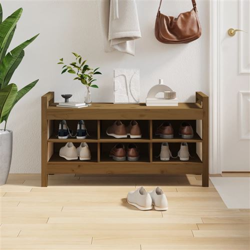 VIDAXL - Banc d'entrée - Bois de pin massif - Marron Miel - 110x40x60 cm - Image 3