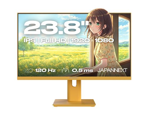 JAPANNEXT Ecran PC Gaming/bureautique | 23,8" | IPS | FHD | 120Hz | Pastel jaune