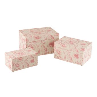 Lot de 3 Boîtes Déco "Motif Fleurs" 35cm Rose - 1