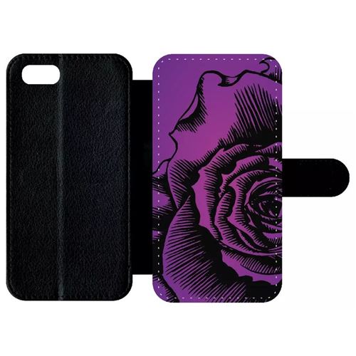 Etui My-Kase pour iPhone Se 2020 - fleur fond fond mauve - Simili-cuir Noir