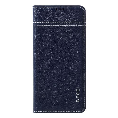 Etui en cuir véritable litchi avec porte-cartes bleu foncé pour votre Samsung Galaxy S10