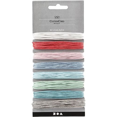 Creotime cordon de coton multicolore 1 mm d'épaisseur 5 m 8 pièces