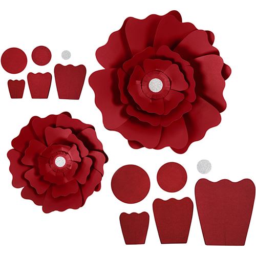 Happy Moments papier fleurs rouge 15 + 25 cm 2 pièces