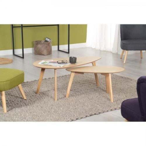 NATURA Tables gigognes scandinave placage chene vernis naturel - L 100 x l 50 cm et L 70 x l 35 cm