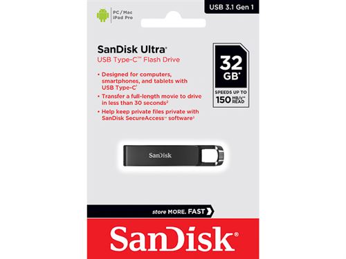 SanDisk Ultra 32Go Clé USB Type-C CZ460 Clé USB 3.1 à double connectique