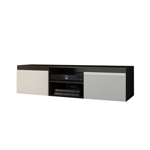 GOREME 1W | Meuble bas TV contemporain salon/séjour 120x40x36 | 2 niches 2 portes | Rangement moderne matériel audio/video/gaming | Wenge/Blanc Gloss