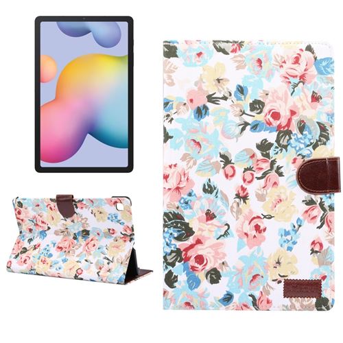Etui en PU tissu fleur fleuri blanc pour votre Samsung Galaxy Tab S6 Lite P610/P615