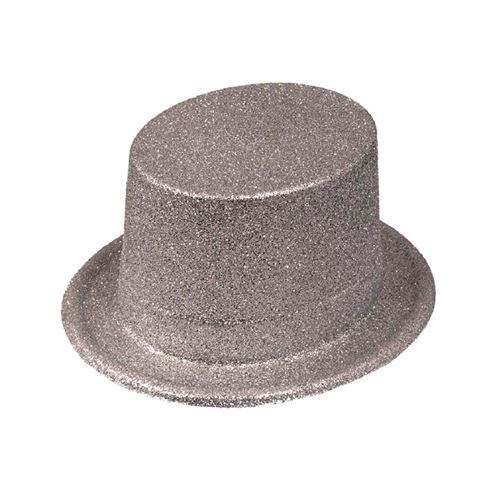 chapeau haut-de-forme argent pailleté - 0700049-A