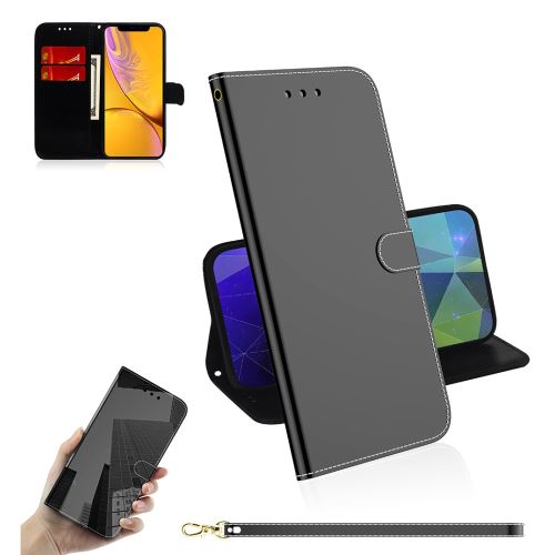 Etui en PU + TPU surface miroir avec sangle noir pour votre Apple iPhone XR 6.1 pouces