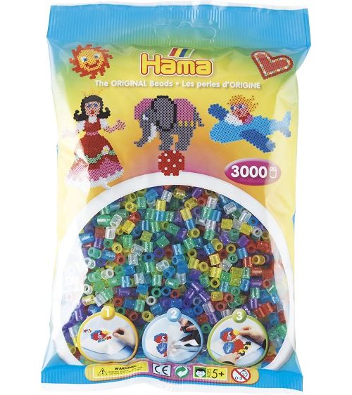 Sachet de 3000 perles a repasser hama midi couleurs assorties transparentes pailletees - 201-54