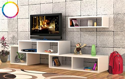 HOMEMANIA Meuble TV Armonia Moderne - avec Portes, Étagères - pour Salon - Blanc en Bois, 169,5 x 35 x 41,8 cm