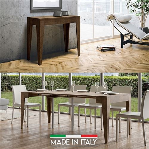 Table Console extensible Isotta Bois - Noyer - 3 Rallonges