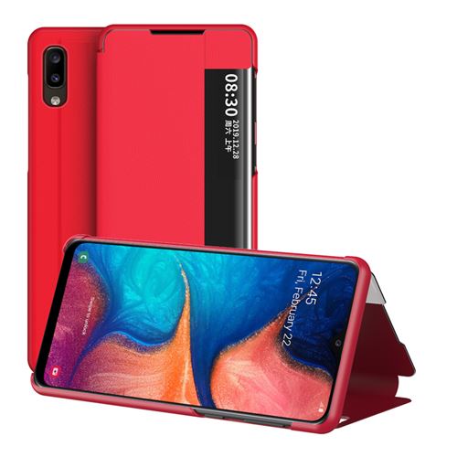 Étui Portefeuille pour Samsung Galaxy A20e en Cuir à Rabat Antichoc avec Fenêtre d’affichage intelligente - Rouge