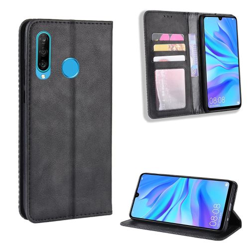 Etui en PU support auto-absorbé de style vintage noir pour votre Samsung Galaxy M30
