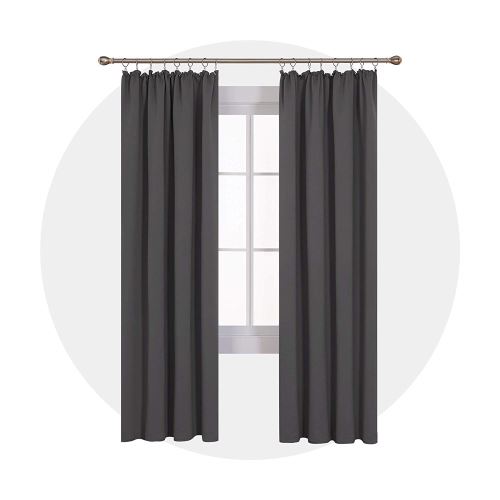 Deconovo Lot de 2 Rideaux L’hôtel Fenêtre de Porte Restaurant Galon Fronceur Occultant Rideau Thermique Chambre Cuisine Salon Gris Foncé 140x210cm