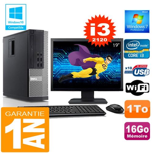 Pc dell 990 sff core i3-2120 ram 16go disque 1 to wifi w7 ecran 19' État correct - Dell reconditionné disponible sur Fnac