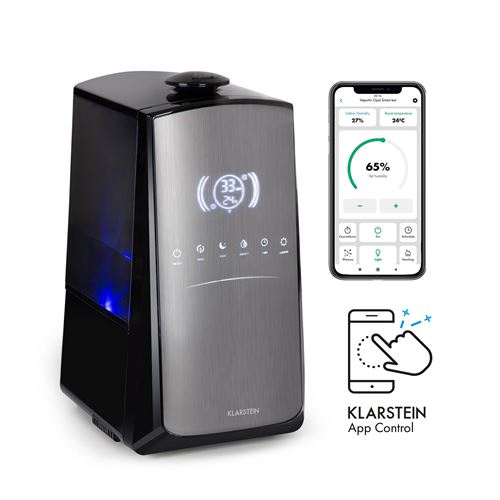 Klarstein VapoAir Opal Smart - Humidificateur d'air connecté 300 ml/h, fonction ioniseur , réservoir 5 litres - Noir