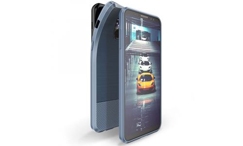 Coque Mojo Galaxy-S9+ coloris bleu aspect métal et carbone