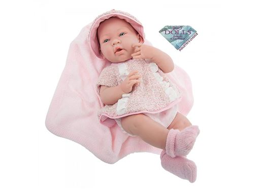 Berenguer - All-Vinyl La Newborn Doll in pink short sleeve outfit with blanket. REAL GIRL! -