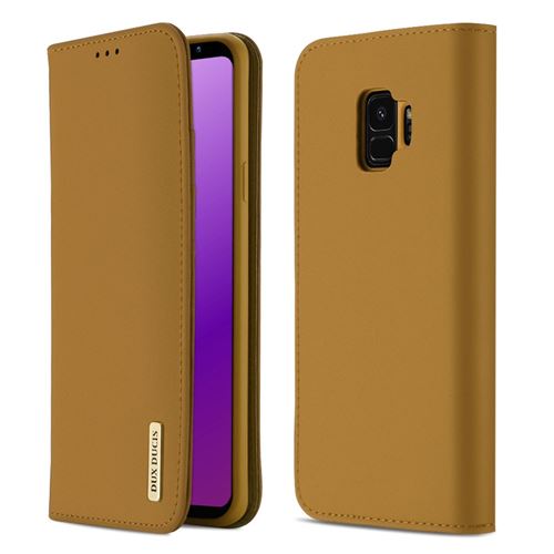 Etui en cuir véritable kaki pour votre Samsung Galaxy S9 SM-G960