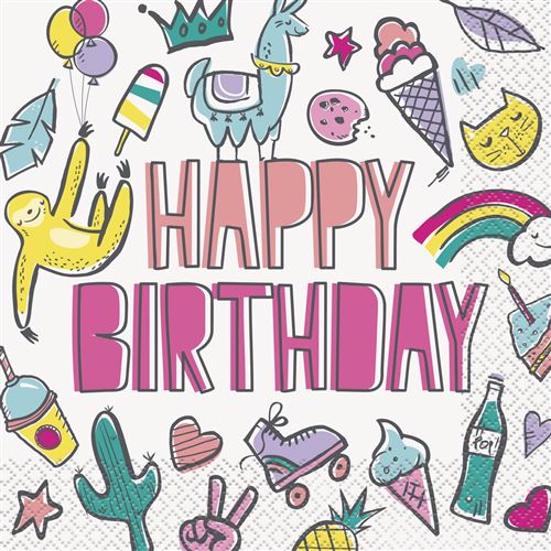 Unique serviettes de table Birthday Icons17 cm blanc 16 pièces