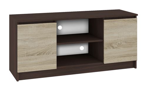 DUSK | Meuble bas TV contemporain salon/séjour 120x55x40 cm | 2 niches + 2 portes | Rangement matériel audio/video/gaming | Wenge/Sonoma