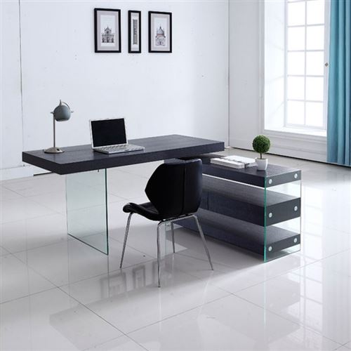 Bureau design en verre avec retour et caisson Dixon