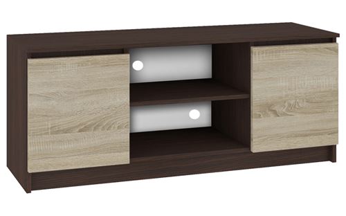 DUSK | Meuble bas TV contemporain salon/séjour 140x55x40 cm | 2 niches + 2 portes | Rangement matériel audio/video/gaming | Wenge/Sonoma