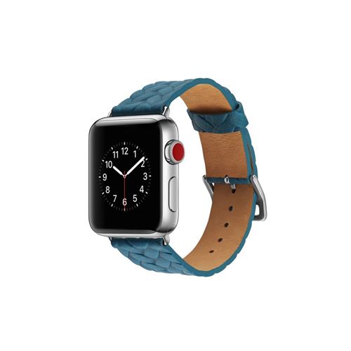 Bracelet en cuir véritable tissé bleu pour votre Apple Watch Series 4 44mm/Series 3/2/1 42mm
