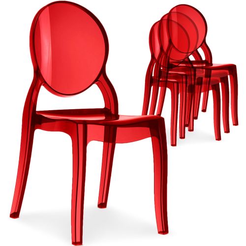 Lot de 4 chaises médaillon Diva Plexi Transparent Rouge