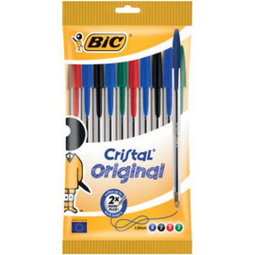 Stylos à Bille BIC Cristal Large - Lot De 3 - Encre Noire 1,6 Mm - Corps Transparent - Écriture Fluide