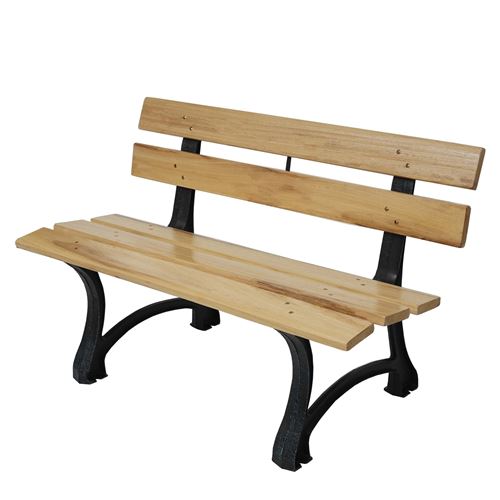 Banc de jardin HWC-F96, banc du parc, banquette en bois, fonte ~ 2 places, 125cm marron clair
