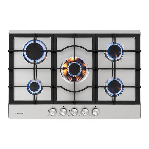Klarstein Ignito 5 Table De Cuisson À Gaz 5 Zones 5 Brûleurs Sabaf - Adapté Pour Cuisine Au Wok - Fonctionne Au Gaz Liquide Ou Naturel - Inox Argent