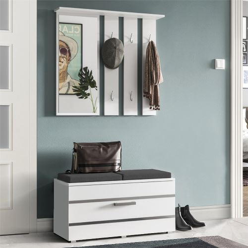 Vestiaire D Entree Meuble D Entree Iringan 85 Cm Blanc Pour 8 Paires De Chaussures 6 Crochets Avec Miroir Achat Prix Fnac