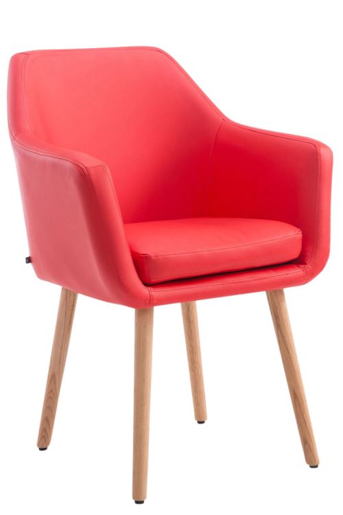 Chaise de salle à manger Utrecht Similicuir - Piètement bois de hêtre Nature - Siège Rouge
