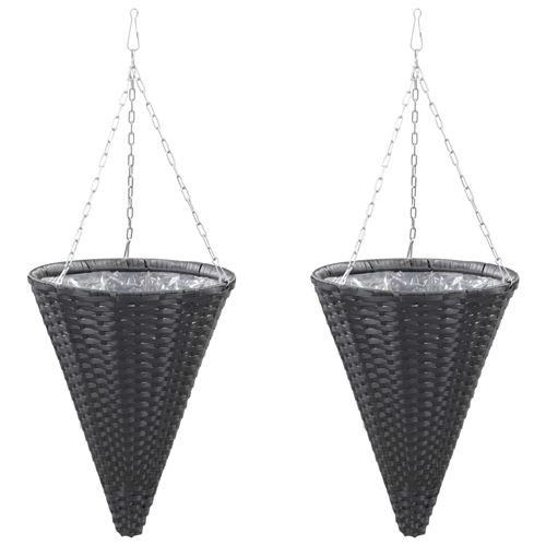 vidaXL Paniers suspendus à fleurs 2 pcs Résine tressée Noir