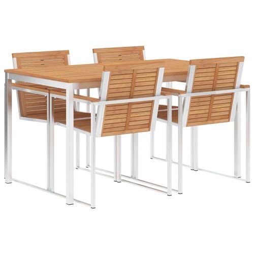 vidaXL Mobilier à dîner de jardin 5pcs Teck massif et acier inoxydable