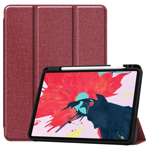 Etui en PU + TPU jeans à trois volets avec support et porte-stylo rouge pour votre Apple iPad Pro 11 pouces (2020)