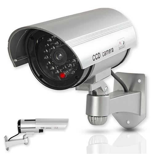 FISHTEC Camera de Videosurveillance Factice Exterieur CCTV - Fausse Camera de Securite avec LED Clignotante - Usage Exterieur/Interieur
