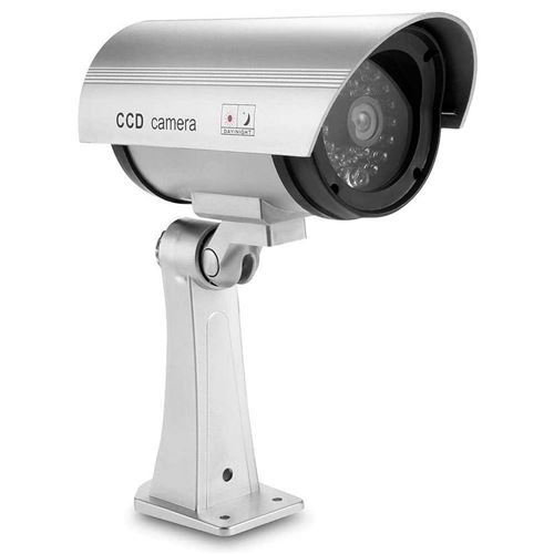 FISHTEC Camera Factice Exterieur CCTV - Fausse Camera de Videosurveillance  avec LED Clignotante - Panneau Solaire - Usage Exterieur/Interieur