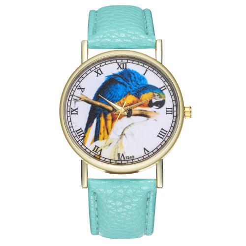 authentique illustration animalière montre bracelet en cuir dames montre pour hommes tendance quartz horloge T240-AMenthe verte