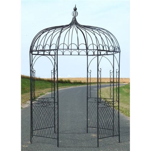 L'Héritier Du Temps - Tonnelle pergola gloriette en fer forgé marron abris kiosque de jardin rond 196x196x314cm