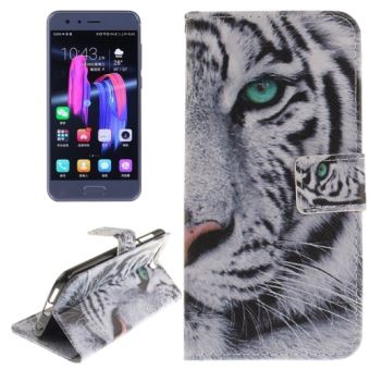 Huawei Honor 9 Housse Etui Cuir Pu Tigre Blanc Tete Als50281