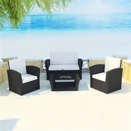 Vidaxl Noir Salon De Jardin 4 Pcs Avec Coussins Résine Tressée