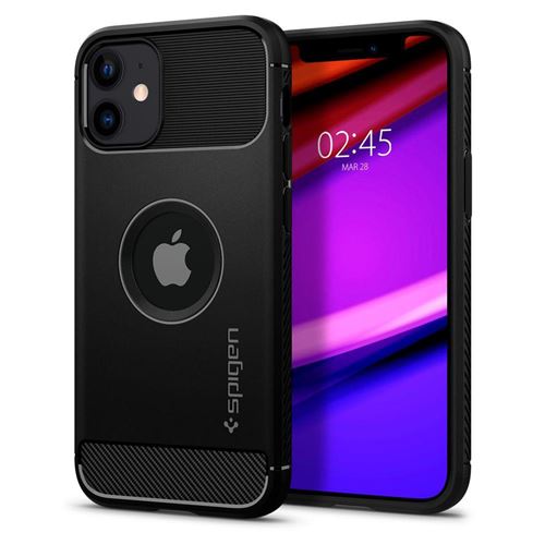 Spigen Rugged Armor - Achterzijde behuizing voor mobiele telefoon - thermoplastic polyurethaan (TPU) - matzwart - 5.4 - voor Apple iPhone 12 mini