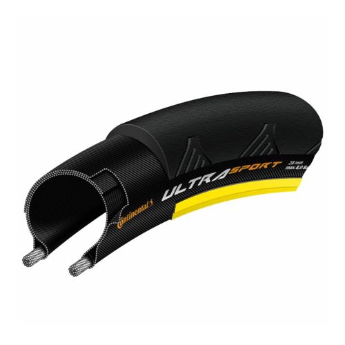 Pneu route 700 x 25 continental ultra sport2 noir-jaune 350g 180tpi tr (25-622)