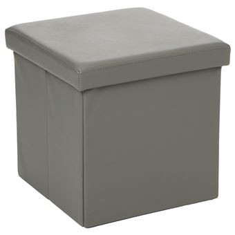 Atmosphera - Pouf carré Pliant - PVC - Gris - 1
