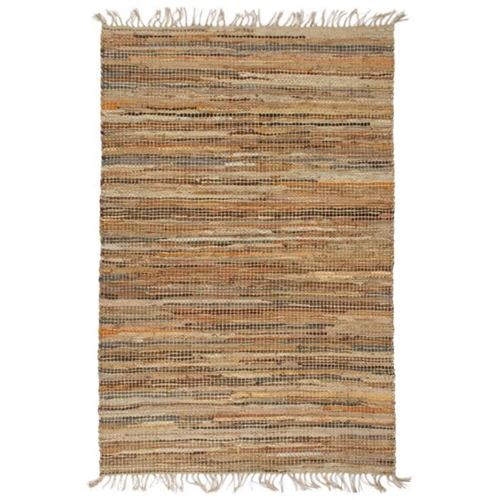 vidaXL Tapis Chindi tissé à la main Cuir Jute 190 x 280 cm Brun roux