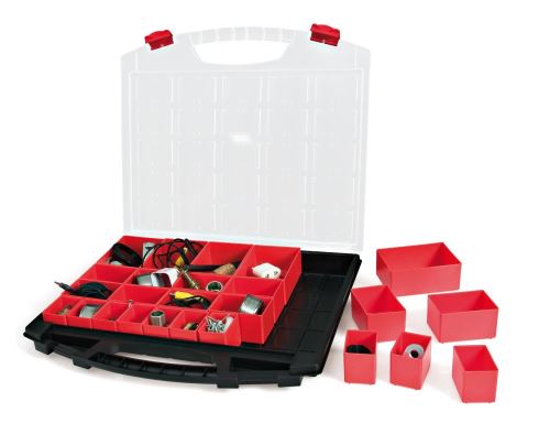Tayg boîte de rangement 50 430/25/430 x 55 x 370 mm, 25 embouts solides, noir, rouge, transparent, 031007
