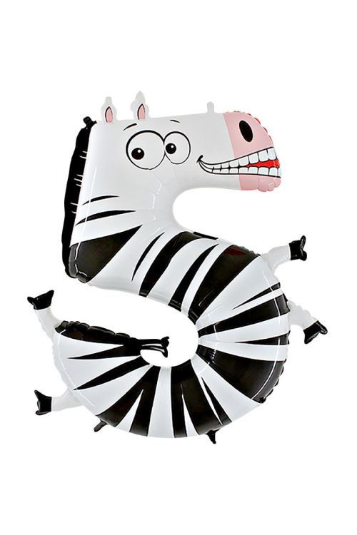 Ballon Aluminium Chiffre 5 Animaloons Zèbre 40 102 Cm Grabo Balloons® - Blanc